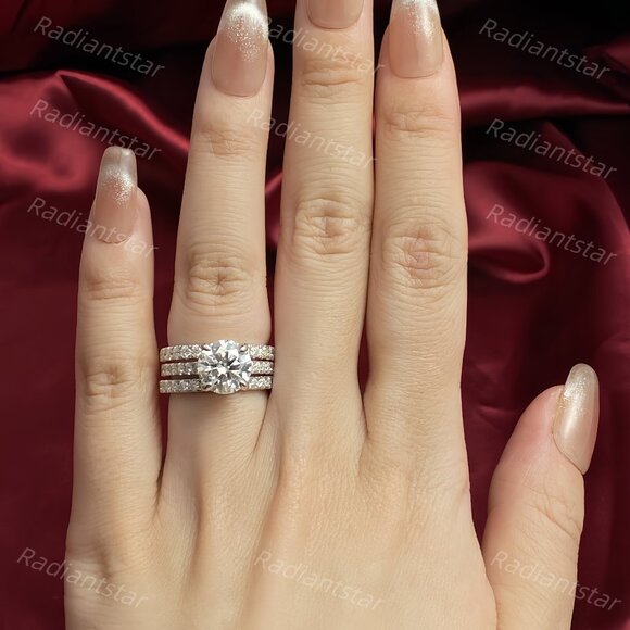 NEW Certified 4.75ct. t.w. Moissanite 3PC Wedding Ring Set - Picture 3 of 4